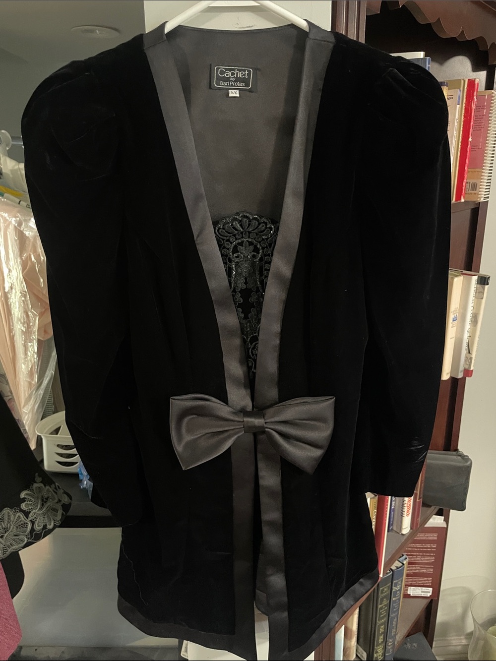 Cachet Black Velvet Robe with Satin Trim and Bow